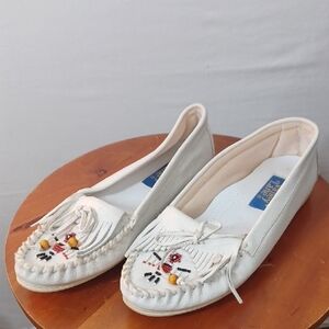 Valley Lane Cream Moccasins with Beaded Design